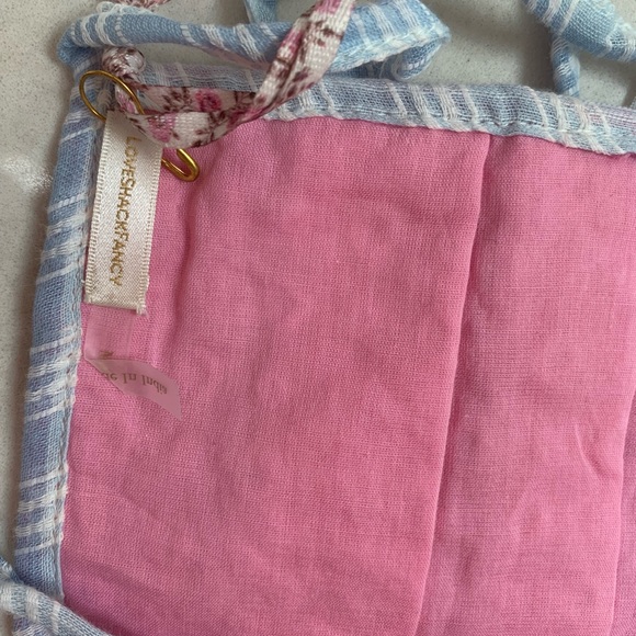 LOVESHACKFANCY💗EMBROIDERED PREPPY PINK/BLUE/WHITE BOW PROTECTIVE FACE MASK TIE - Picture 5 of 11